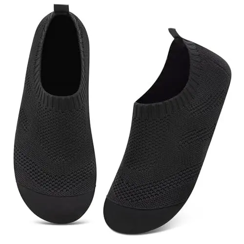 Produktbild: Kyopp Hausschuhe Damen Herren Atmungsaktive Rutschfest Hüttenschuhe Gummisohle Leichte Bequem Pantoffeln Slip on Stricken Barfußschuhe Slippers（Schwarz40/41EU）