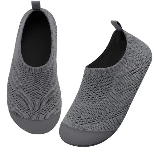 Produktbild: Kyopp Hausschuhe Kinder Junge Mädchen Barfussschuhe Rutschfeste GummiSohle Lauflernschuhe Atmungsaktives Weicher Baby Pantoffeln(Einfarbig-Dunkelgrau 30/31EU)