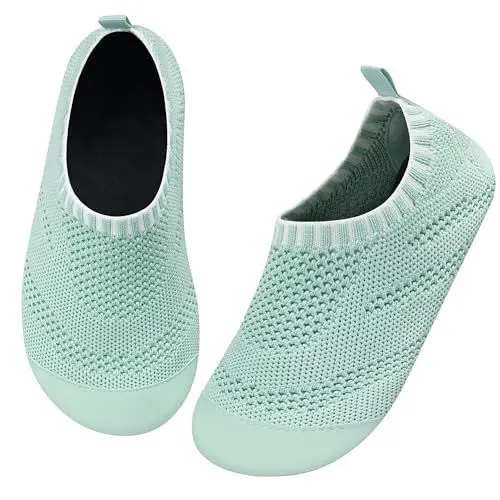Produktbild: Kyopp Hausschuhe Kinder Junge Mädchen Barfussschuhe Rutschfeste GummiSohle Lauflernschuhe Atmungsaktives Weicher Baby Pantoffeln(Einfarbig-Mondgrün 26/27EU)