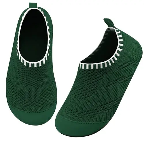 Produktbild: Kyopp Hausschuhe Kinder Junge Mädchen rutschfest Atmungsaktive Weich Pantoffeln für Unisex Lauflernschuhe Kleinkinder Schuhe Kindergarten Barfussschuhe(Einfarbig-Einfarbig-Dunkelgrün 34/35EU)