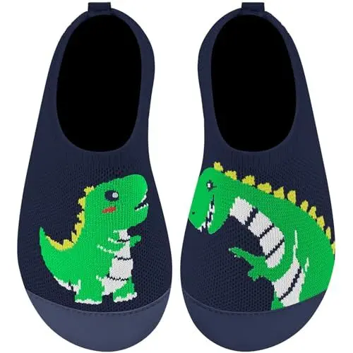 Produktbild: Kyopp Hausschuhe Kinder für Junge mädchen Atmungsaktive Hüttenschuhe Barfußschuhe Kinder Rutschfest Pantoffeln (Grüne Dinosaurier 24/25EU)