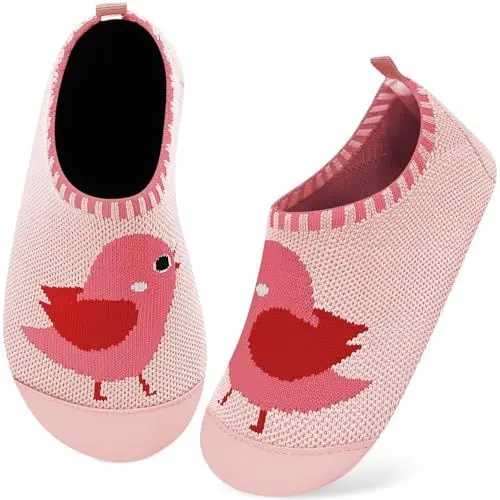 Produktbild: Kyopp Kinder Hausschuhe Junge Mädchen Pantoffeln Aquaschuhe Atmungsaktive Rutschfest Barfussschuhe Slipper Kindergarten Unisex(Rosenroter Vogel 30/31 EU)