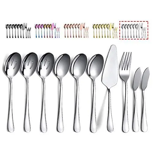 Produktbild: Kyraton Besteck Servierset 10 Stück, Servierset beinhaltet 3 Servierlöffel, 3 geschlitzte Löffel, 1 Serviergabel, 1 Tortenheber, 2 Buttermesserverteiler Spread