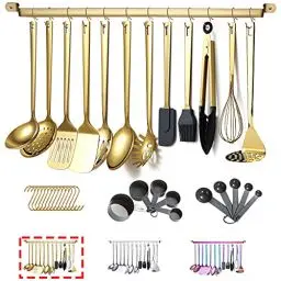 Produktbild: Kyraton Gold Küchenutensilien Set 37 teiliges, Edelstahl Küchenhelfer Set mit Titanvergoldung, Küchenwerkzeug Set mit Utensilienhalter, Kochlöffel Set Spülmaschinenfest