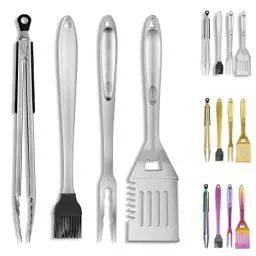 Produktbild: Kyraton Grill Zubehör Kit 4-teilig, Grill Zubehör Werkzeug Set, Edelstahl mit Bakelit Griff, Hitzebeständig und Keine Schmelze, Ideal für Outdoor BBQ, Teppanyaki, Camping