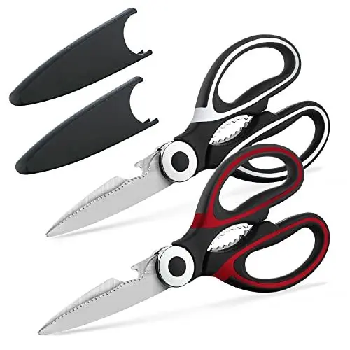 Produktbild: Kyraton Küchenschere Robuste 2 Stück, scharfe Edelstahl-Kochschere mit Deckel, Mehrzweck Kochschere für Fleisch, Hühnerknochen, Gemüse, Geflügel, Fisch. Spülmaschinenfeste Lebensmittelschere.
