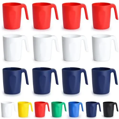 Produktbild: Kyraton Kunststoffbecher Set 12 teilig, unzerbrechliche und wiederverwendbare leichte Reisekaffeetassen, Espressotassen, leicht zu tragen und zu reinigen, mikrowellengeeignet, spülmaschinenfest