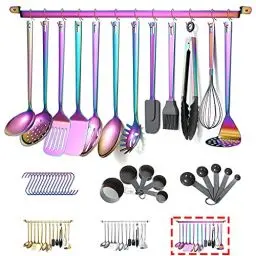 Produktbild: Kyraton Regenbogen Küchenutensilien Set 37 teiliges, Edelstahl Küchenhelfer Set mit Titanregenbogenüberzug, Küchenwerkzeug Set mit Utensilienhalter, Kochlöffel Set Spülmaschinenfest