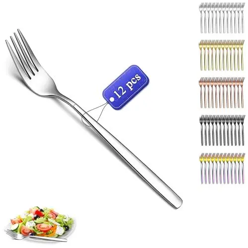 Produktbild: Kyraton Tafelgabeln 12 Stück, 18.3cm Edelstahl Menuegabel, Gabeln und Löffel Besteck, ideal für Zuhause, Restauroom, Hotel, Hochzeit, Party, spülmaschinenfest