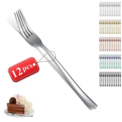 Produktbild: Kyraton Tafelgabeln 12 Stück, Edelstahl Menuegabel, Gabeln und Löffel Besteck, ideal für Zuhause, Restauroom, Hotel, Hochzeit, Party, spülmaschinenfest