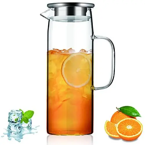 Produktbild: Kyraton Wasserkaraffe 1.5L mit abnehmbarem Deckel, Heiß und Kaltgetränke Klarglas Wasserkrug Karaffe, Glaskaraffe für Tee Cafe Limonade Milchsaft und mehr