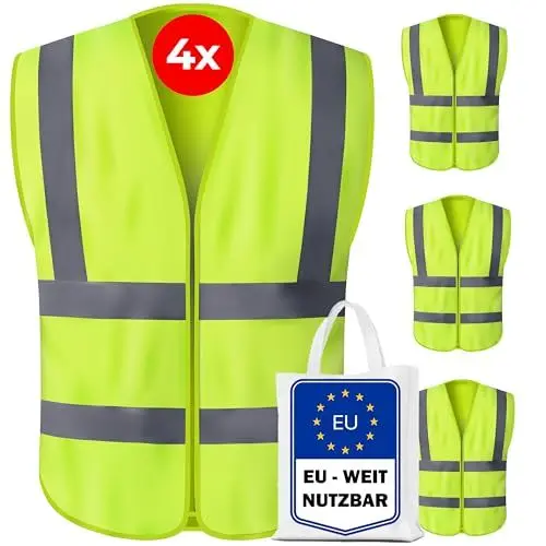 Produktbild: Kyto Warnwesten Auto Sicherheitsweste reflektierend - EU-Weit nutzbar iso 20471-4er Set Warneweste inklusive Tasche, Herren und Damen