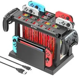 Produktbild: Kytok Switch Spiele Aufbewahrung mit Switch Controller Ladestation, Switch Ladestation für Switch/OLED Joycons, Switch Aufbewahrung für Switch Spiele, TV-Dock, Pro-Controller, Switch Zubehör