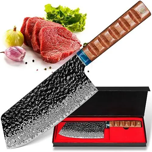 Produktbild: kyushublade Damastmesser Fleischerbeil Profi 16,6 cm Chinesisches Kochmesser, Fleischmesser aus 67 Schicht Damaszener Stahl, Nakiri Messer Küchenmesser Geeignet für Fleisch, Gemüse,Geschenkbox