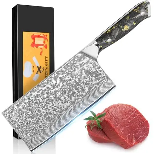 Produktbild: kyushublade Hackmesser Damast Küchenmesser 7 Zoll, Profi Chinesisches Kochmesser, Hack Messer 67 Schichten Damaststahl Stahlmesser-Ultra Scharfe Messer Einzigartiges Griff für Küche & Restaurant