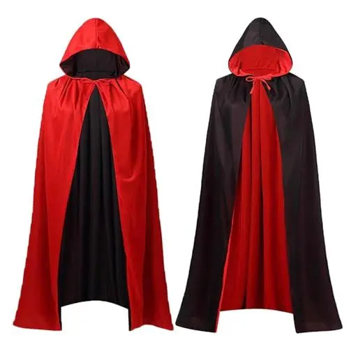 Produktbild: KYWLCO Halloween Vampir Umhang, Unisex Reversible Doppelseiten Hexen Capes für Halloween Maskerade Party Cosplay Kostüme mit Schwarz Rot (140cm)