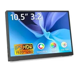 Produktbild: Kyyivwine 10,5 Zoll Tragbarer Monitor 1920x1280 3:2 Mini-Bildschirm|500 Nits hohe Helligkeit+2000:1Kontrastverhältnis|Ultradünnes Gehäuse mit 45°-Ständer|Dual-Port HDMI/USB-C für Laptop/Mobilgerät/Mac
