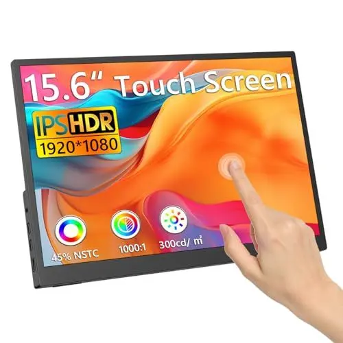 Produktbild: Kyyivwine 15T 15,6 Zoll FHD1080P Tragbarer Monitor,IPS-Sreen Touchscreen-Display with 2 USB-C,HDMI,10-Punkt-Touch,Dual-Lautsprecher,Erweiterter Portable Monitor für Laptop,PC,Mobiltelefon,Mac,Xbox,PS5