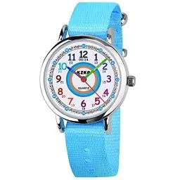 Produktbild: KZKR Kinderuhr Jungen Armbanduhr Nylon Quarz Analog Einfach-Lesen Lernuhr Sportlich Blau Jungenuhr Geschenk Uhr (Hellblau)