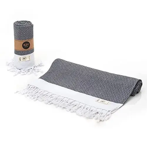 Produktbild: KZY LONDON Saunatuch Hamamtuch Saunahandtuch Strandtuch Badetuch Duschtuch Strandhandtuch Picknickdecke%100 Baumwolle Extra Leicht XXL 90 x 180 cm Damen&Herren (Schwarz)