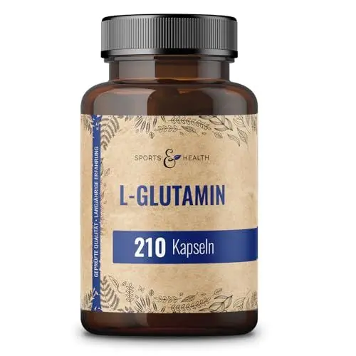 Produktbild: L Glutamin Kapseln – 210 Kapseln – 750mg reines L-Glutamin pro Kapsel – hochwertige Aminosäure – ohne Zusatzstoffe - L Glutamine – Vegan – 7 Monate Vorrat
