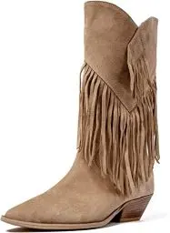Produktbild: L37 HANDMADE SHOES Damen Stiefeletten I Cowboystiefel I Wildleder I Lederfutter I Handgefertigte Schuhe I Super Freak I Western Boot, Hellbraun, 35 EU