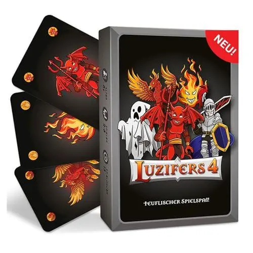 Produktbild: Luzifers4, Kartenspiel mit Teuflischem Spaß, Spiel für Erwachsene und Junge, Spieleabende mit Freunden oder Familie, für 2 bis 8 Spieler, Lustige Geschenk Idee, mit Videoanleitung