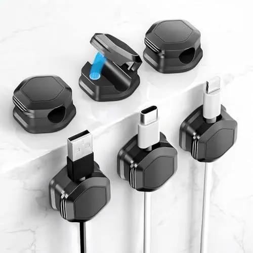 Produktbild: 6 Stück Kabelhalter, Kabel Organizer, Kabelhalter Selbstklebend, Magnetische Kabelclips, Kabelbefestigung, Kabelhalterung für Wand, USB, Audiokabel, Ladekabel, Nachttisch (Schwarz)