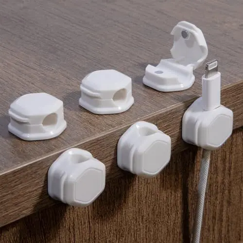 Produktbild: LA BARFUMERIE 6 Stück Kabelhalter, Kabel Organizer, Kabelhalter Selbstklebend, Magnetische Kabelclips, Kabelbefestigung, Kabelhalterung für Wand, USB, Audiokabel, Ladekabel, Nachttisch (Weiß)