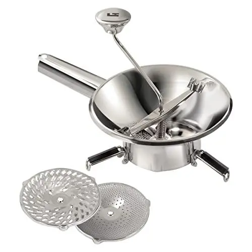 Produktbild: LA BONNE GRAINE Edelstahl-Passiermühle 24 cm | Profi Flotte Lotte mit 3 Siebscheiben | Passiergerät für Obst und Gemüse | Ideal für Sauce, Suppe, Marmelade