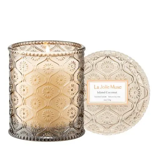 Produktbild: LA JOLIE MUSE Island Coconut Duftkerzen, Duftkerzen für zuhause, Geschenke für Frauen, natürliche Soja-Wachs-Kerze, ca. 170 g (6 oz) 40 h Brenndauer