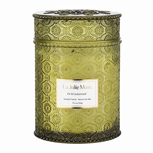 Produktbild: LA JOLIE MUSE Duftkerze Starlit Golden Fir Weihnachtskerze für Zuhause, Geschenkidee für Frauen & Männer, große Duftkerze mit Holzdocht, 90 Stunden Brenndauer, 19oz (539g)