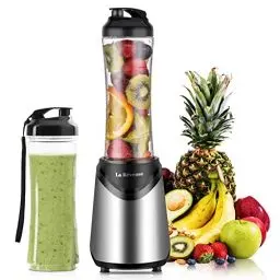 Produktbild: La Rêveuse Mix&Go Standmixer Smoothie Mixer Blender elektrisch 300 Watt Persönliche Größe mit 2 BPA-freien tragbaren Reisesportflaschen (550ml),Rosa (Silver)