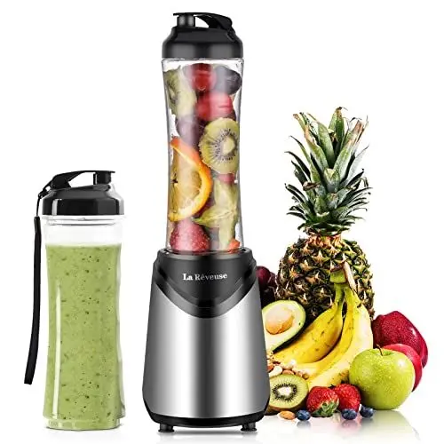 Produktbild: La Rêveuse Mix&Go Standmixer Smoothie Mixer Blender elektrisch 300 Watt Persönliche Größe mit 2 BPA-freien tragbaren Reisesportflaschen (550ml),Rosa (Silver)