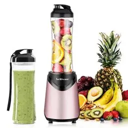 Produktbild: La Rêveuse Mix&Go Standmixer Smoothie Mixer Blender elektrisch 300 Watt Persönliche Größe mit 2 BPA-freien tragbaren Reisesportflaschen (550ml),Rosa (Pink)