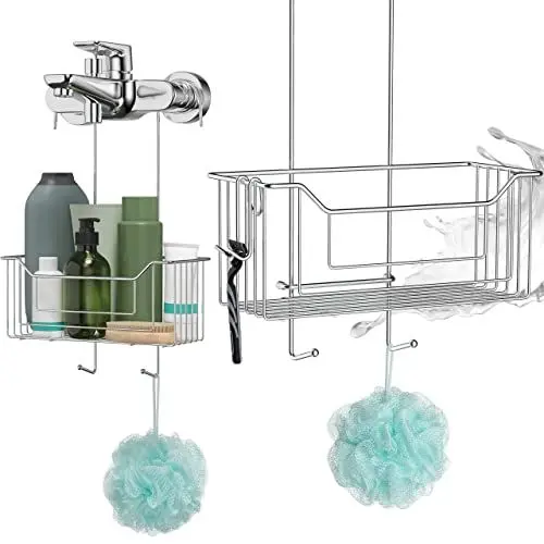 Produktbild: LAAKFELD Thermostat Duschablage zum Hängen Edelstahl rostfrei inkl. gratis Rasierhalter - Flexibler Duschkorb zum Hängen für Armaturen - 1A Duschregal zum Hängen ohne Bohren - Duschgelhalter