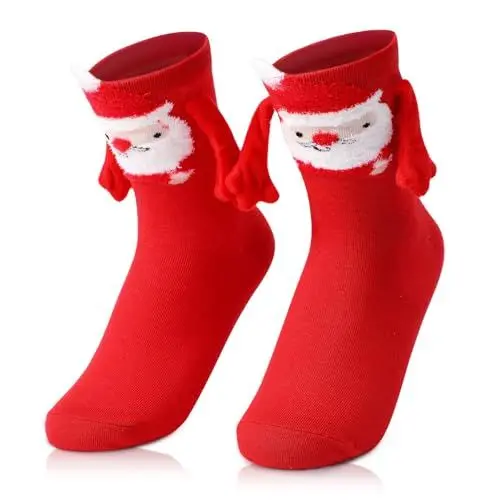 Produktbild: laamei 1 Paar Lustige Weihnachtssocken mit Magnetarmen Hand in Hand Socken Weihnachten Geschenke für Frauen Männer Freunde Familie Partner 37-44(Weihnachtsmann)