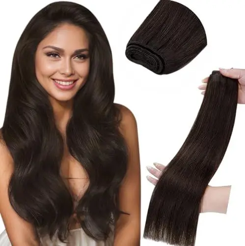 Produktbild: LaaVoo Braun Tressen Echthaar Extensions 60cm Echthaar Extensions Tressen Dunkelbraun Echthaar Tressen Zum Einnähen Doppelt Tressen Extensions Echthaar Braun #2 120Gramm