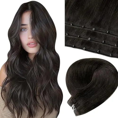 Produktbild: LaaVoo Schwarz EZ Weft Haarverlängerung Echthaar 50g 12Zoll Width Micro Tressen Extensions Remy Menschliches Haar Schwarz 45cm Easy Fit Microbeads Extensions Echthaar Glatt #1b Natürlich Schwarz