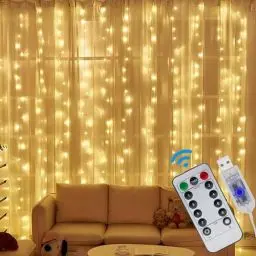 Produktbild: LABEHOLD Lichtervorhang Lichterkette Innen 3x3m - 300 LED Lichterketten Vorhang, Dimmbar Lichtervorhang Innen USB mit Fernbedienung Timer für innen und außen Deko, Warmweiß 8 Modi