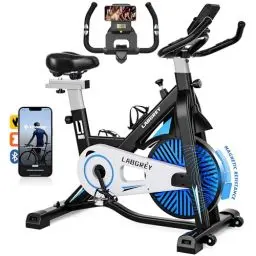 Produktbild: LABGREY Heimtrainer Fahrrad, Fitness Fahrrad für Zuhause, Indoor Kardio Training, Bike mit Pulsmesser, LCD Display, Ipad Halter, Sitz & Widerstand Einstellbar (Magnetisch)
