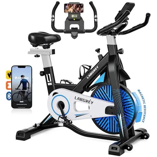 Produktbild: LABGREY Heimtrainer Fahrrad, Fitness Fahrrad für Zuhause, Indoor Kardio Training, Bike mit Pulsmesser, LCD Display, Ipad Halter, Sitz & Widerstand Einstellbar (Magnetisch)