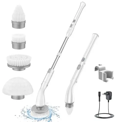 Produktbild: LABIGO Elektrische Reinigungsbürste, 380 RPM Power Scrubber Mit 4 Austauschbaren Bürste, Haushalt Putzbürste Elektrisch für Fugenbürste Fliesen Bad Bathtub Weiß