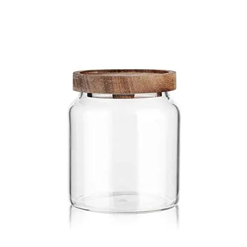 Produktbild: Labina Vorratsgläser Glas mit Holz Deckel, 600ml Glasbehälter Töpfe Weithals Aufbewahrungsglas mit Deckel, Luftdicht Aufbewahrungsglas mit Deckel für Zucker, Kekse, Spaghetti, Nüsse und Süßigkeiten