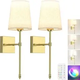 Produktbild: LABOREDUCER Wandleuchte Innen Kabellos Akku Wandleuchte mit Fernbedienung,5000mAh Batterie LED Wandlampe Innen mit Dimmbar RGB und 3 Farbtemperaturen,Gold Wandlampe Vintage 2 Stück