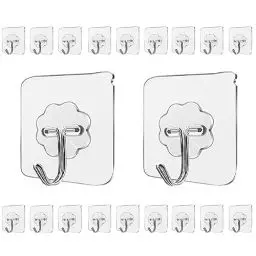 Produktbild: LABOTA Klebehaken Extra Stark, 20 Stück Haken Selbstklebend Transparent Praktisch Klebenägel Wand, Adhesive Hooks für Küche Badezimmer Wand & Decke Aufhänger, Max 10kg