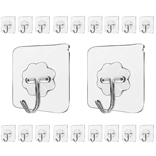 Produktbild: LABOTA Klebehaken Extra Stark, 20 Stück Haken Selbstklebend Transparent Praktisch Klebenägel Wand, Adhesive Hooks für Küche Badezimmer Wand & Decke Aufhänger, Max 10kg