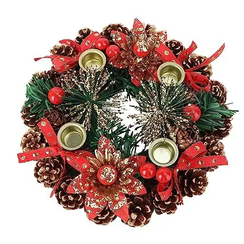Produktbild: LABRIMP 1Stk Weihnachtskranz Weihnachtsgirlande Adventskerze Weihnachtskerzenkränze Stumpenkerzen Heimkranz Esstisch schmücken Kalender Leuchter Ring Harz rot
