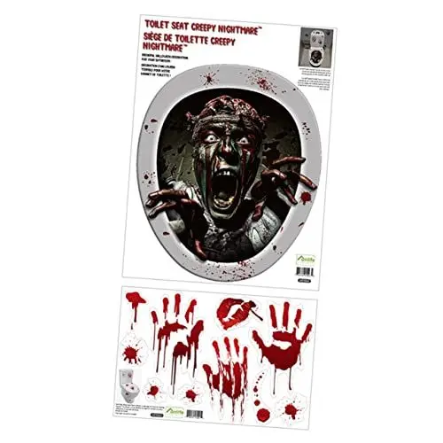 Produktbild: LABRIMP 1 Set Halloween Schreiender Zombie Toilettenaufkleber Bling Dekor Handabdruck Fensteraufkleber Toilettensitz Gruselige Halloween Dekorationen Abnehmbare Halloween