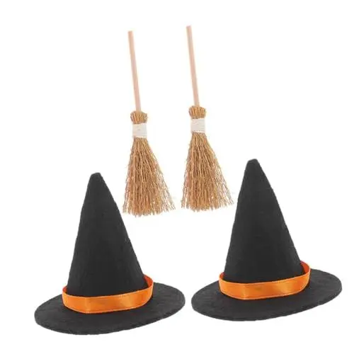Produktbild: LABRIMP 2 Sets Halloween Hexenhut Kleiner Hexenhut Dekoration Party Hexenhut Für Puppenhaus Winzige Dekorationen Mini Hexenhüte Zum Basteln Winziger Hut Und Besen Hexenhut Miniatur